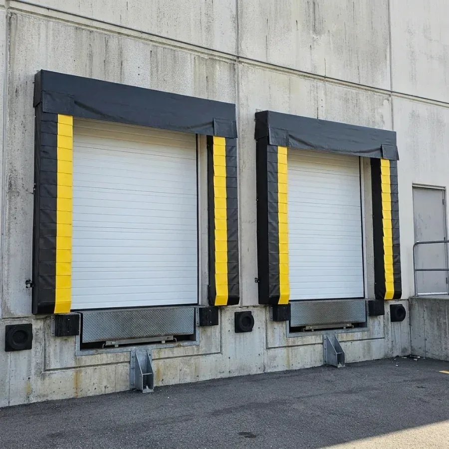 Custom dock bumpers at commercial loading dock doors
