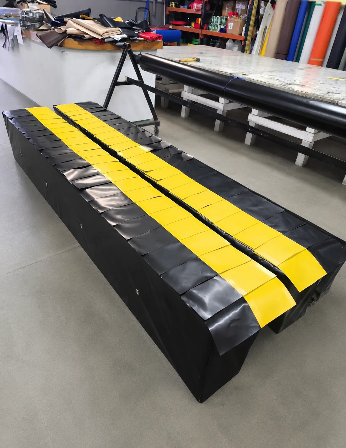 Custom loading dock bumper being fabricated in the workshop