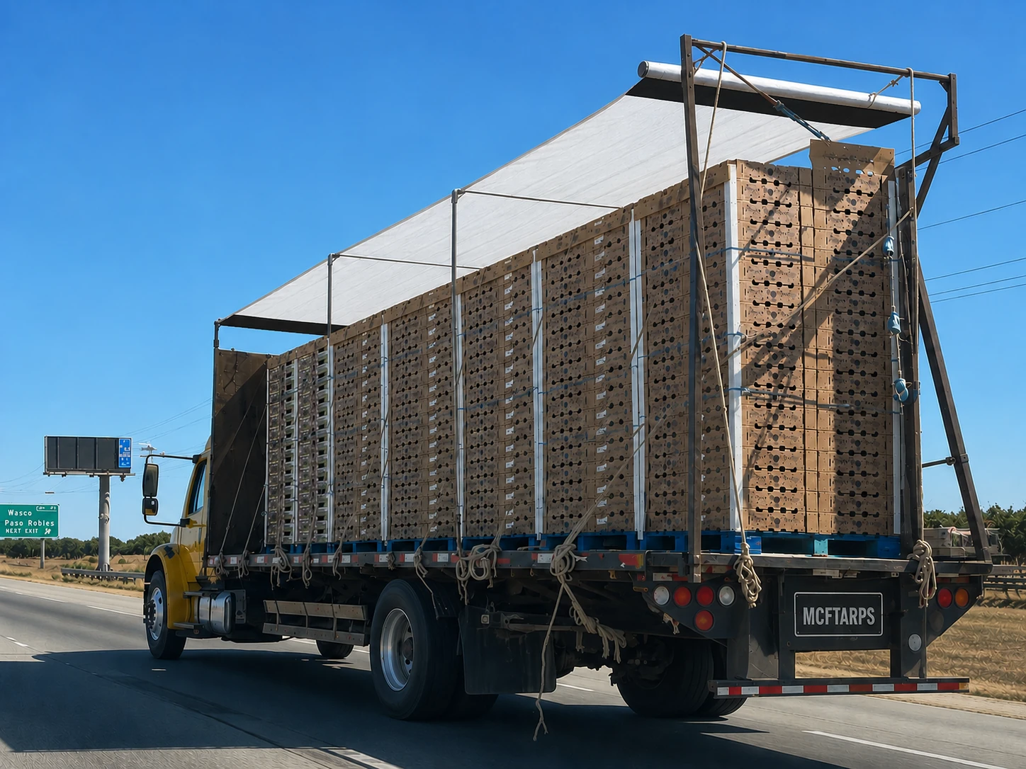 Grape harvest trailer tarp used in Central California