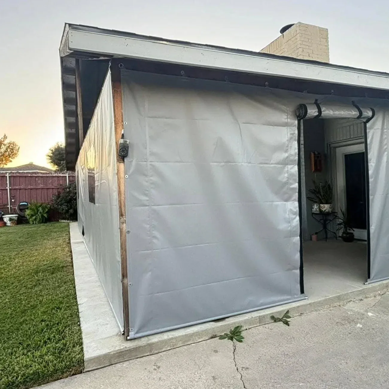 Custom gray vinyl porch enclosure panel